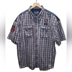 Casual Blue and Orange Plaid Button-Down Shirt